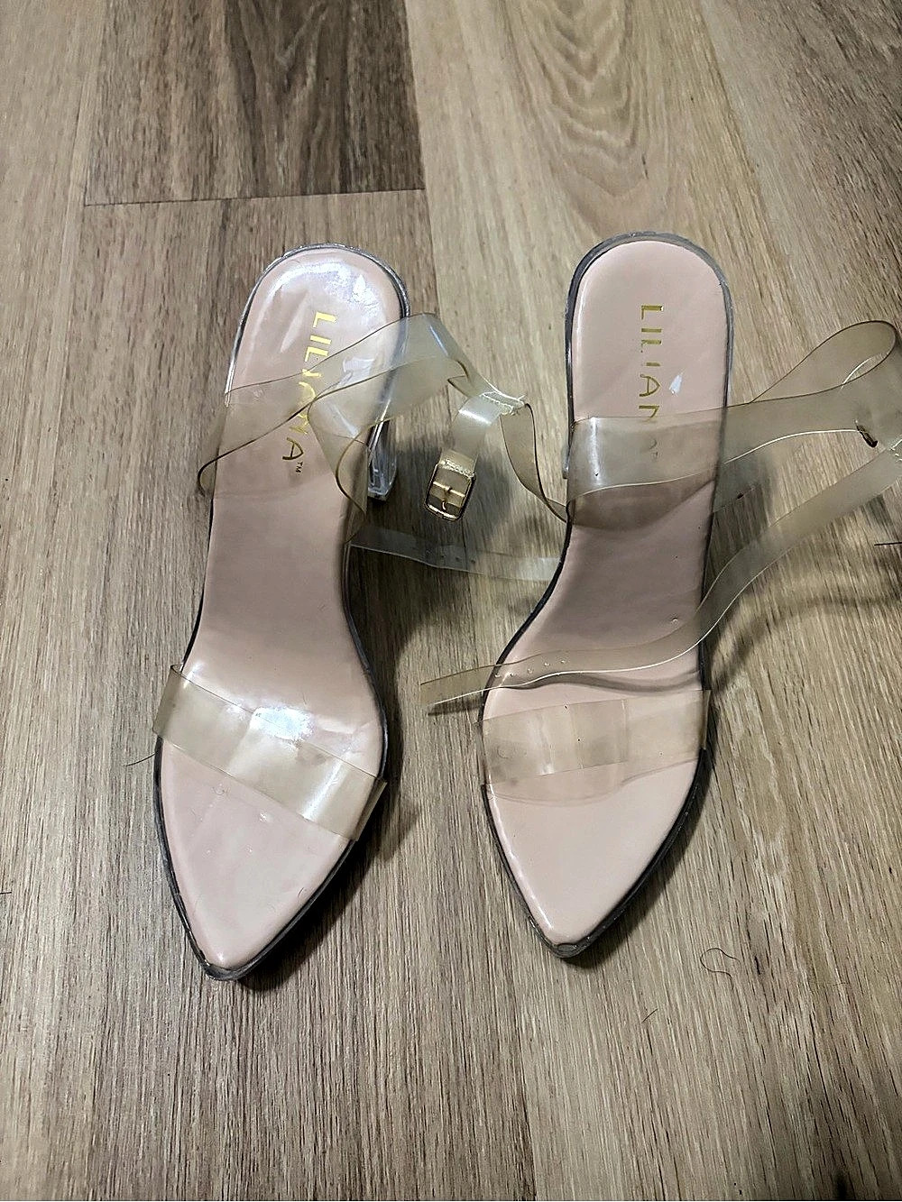 LILIANI Women's Pointed Toe Clear Heels in Pink